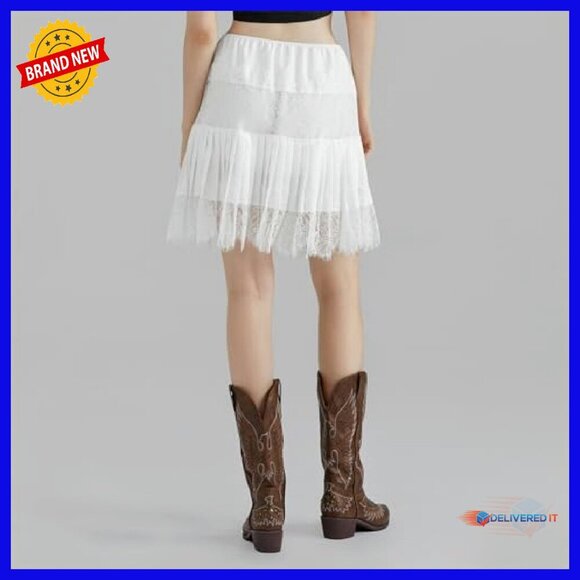 Y2K Lace Mini Skirt Low Rise Pleated Ruffle Half Slip Flowy - Picture 7 of 7